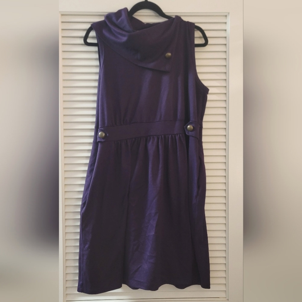 Monteau - (Plus-Size) Dark Purple Cowl-Neck Sleeveless Dress With Pockets